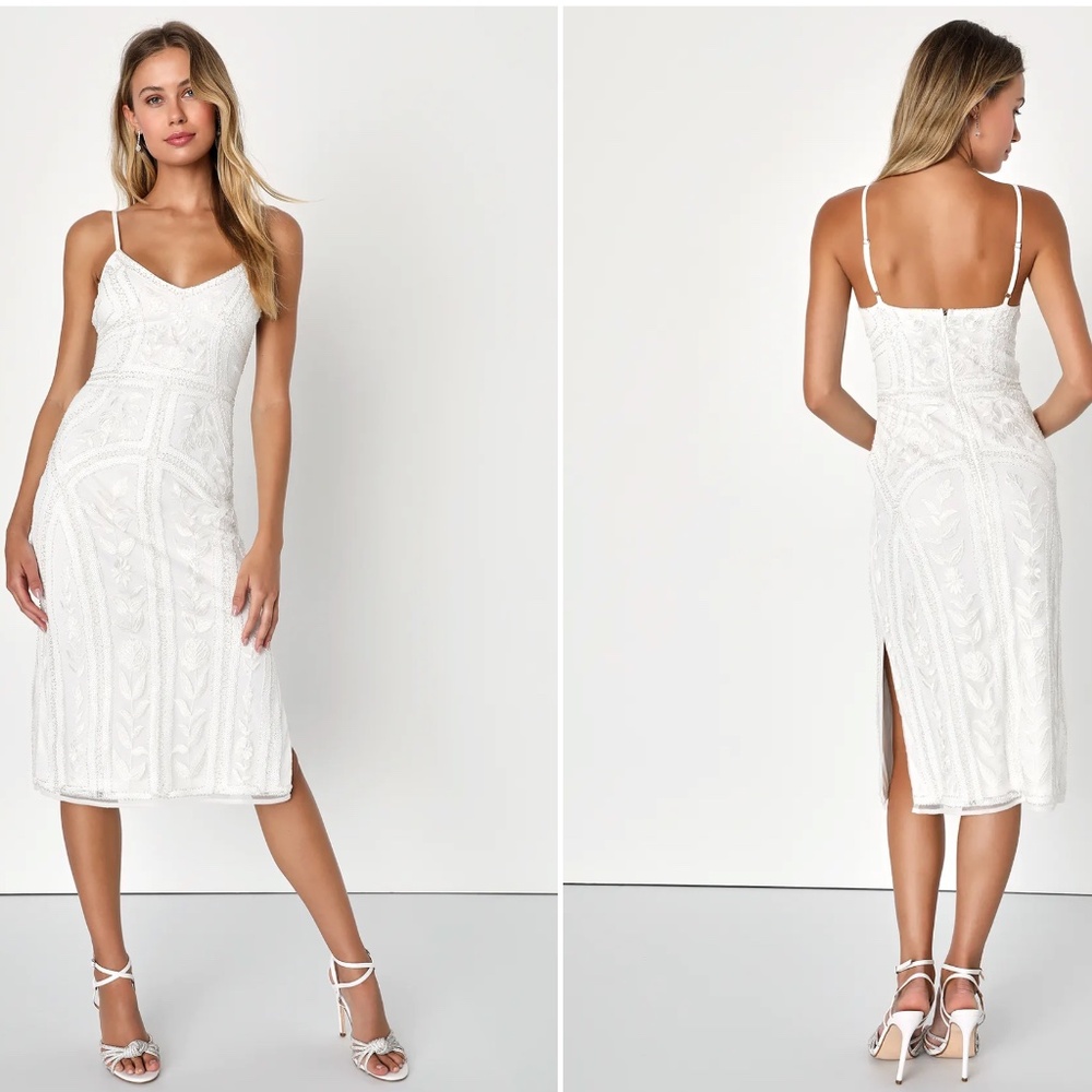 Lulu's White Bridal Alluring Sequin Cocktail Dress